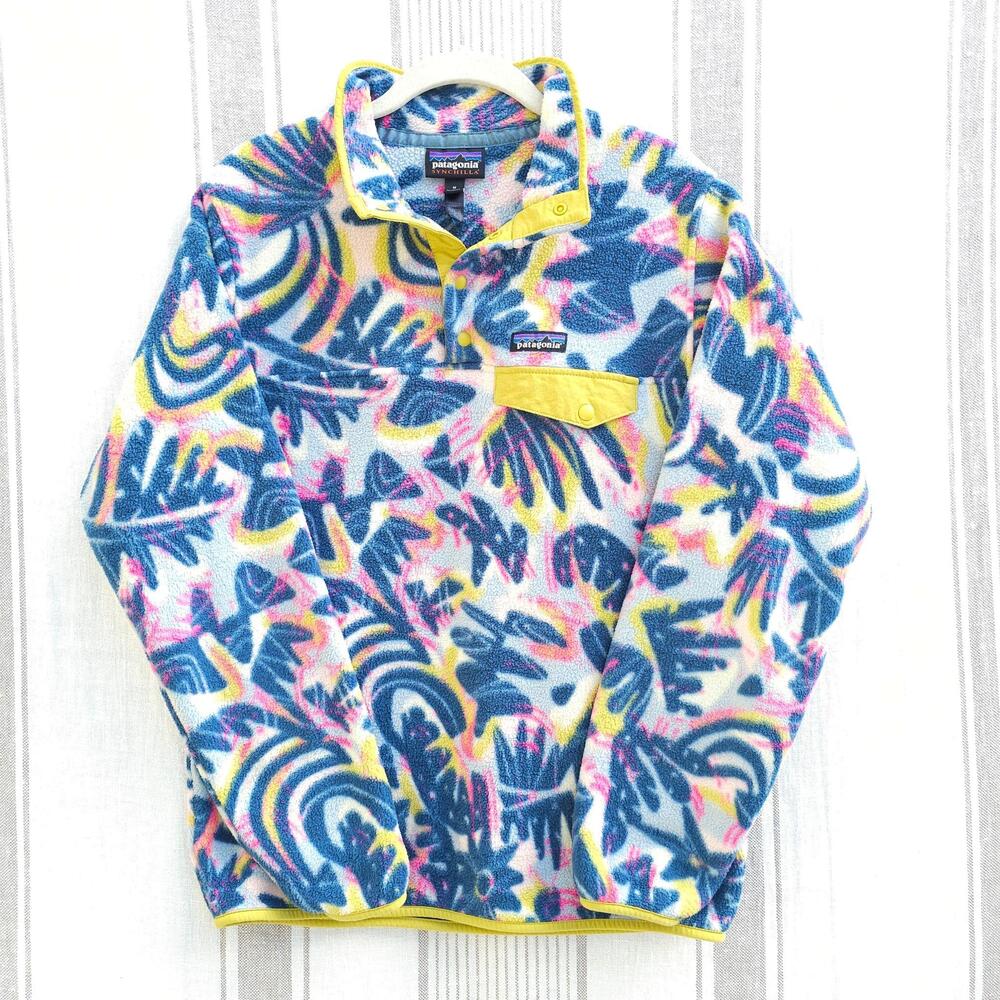 Patagonia Synchilla Snap-T Fleece Pullover Womens Medium Wild Botanist Teal Leaf